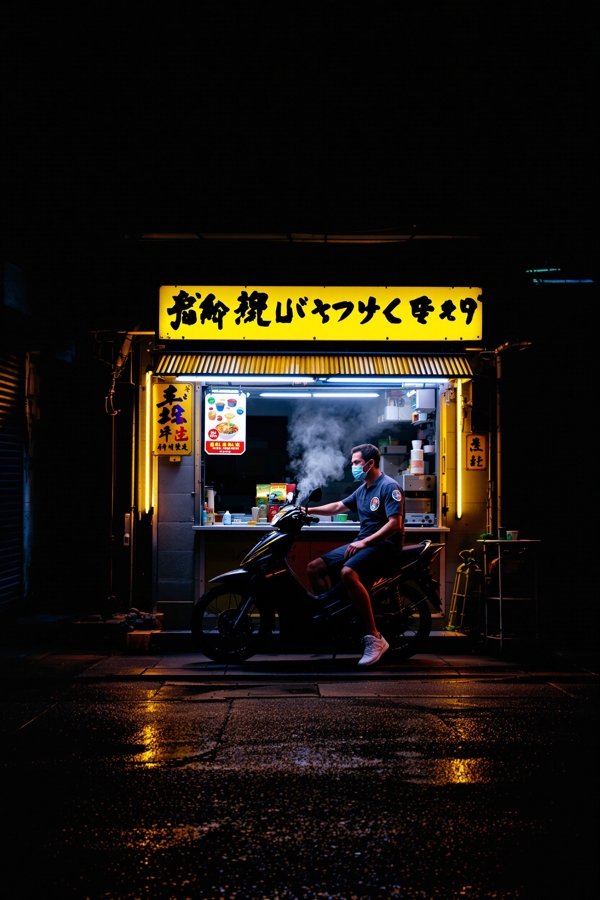 深夜外卖站第一集海报，亮着黄色招牌的深夜外卖站