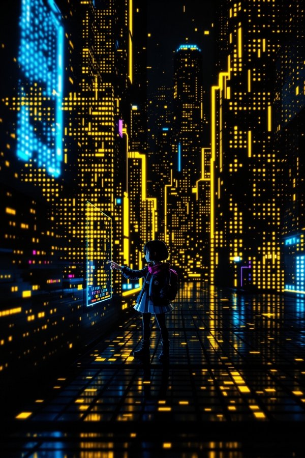 像素恋人第二集海报，像素城市场景中的像素女孩